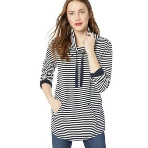 J. Crew Striped Thermal Funnel Neck Top - Picture 1 of 5